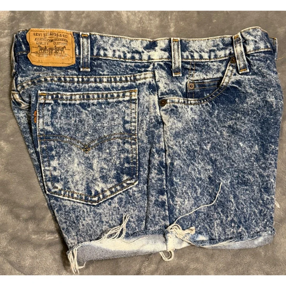 Vintage Levis 505 Acid Wash Denim Shorts Mens 34 Orange Tab Made in USA Raw Hem